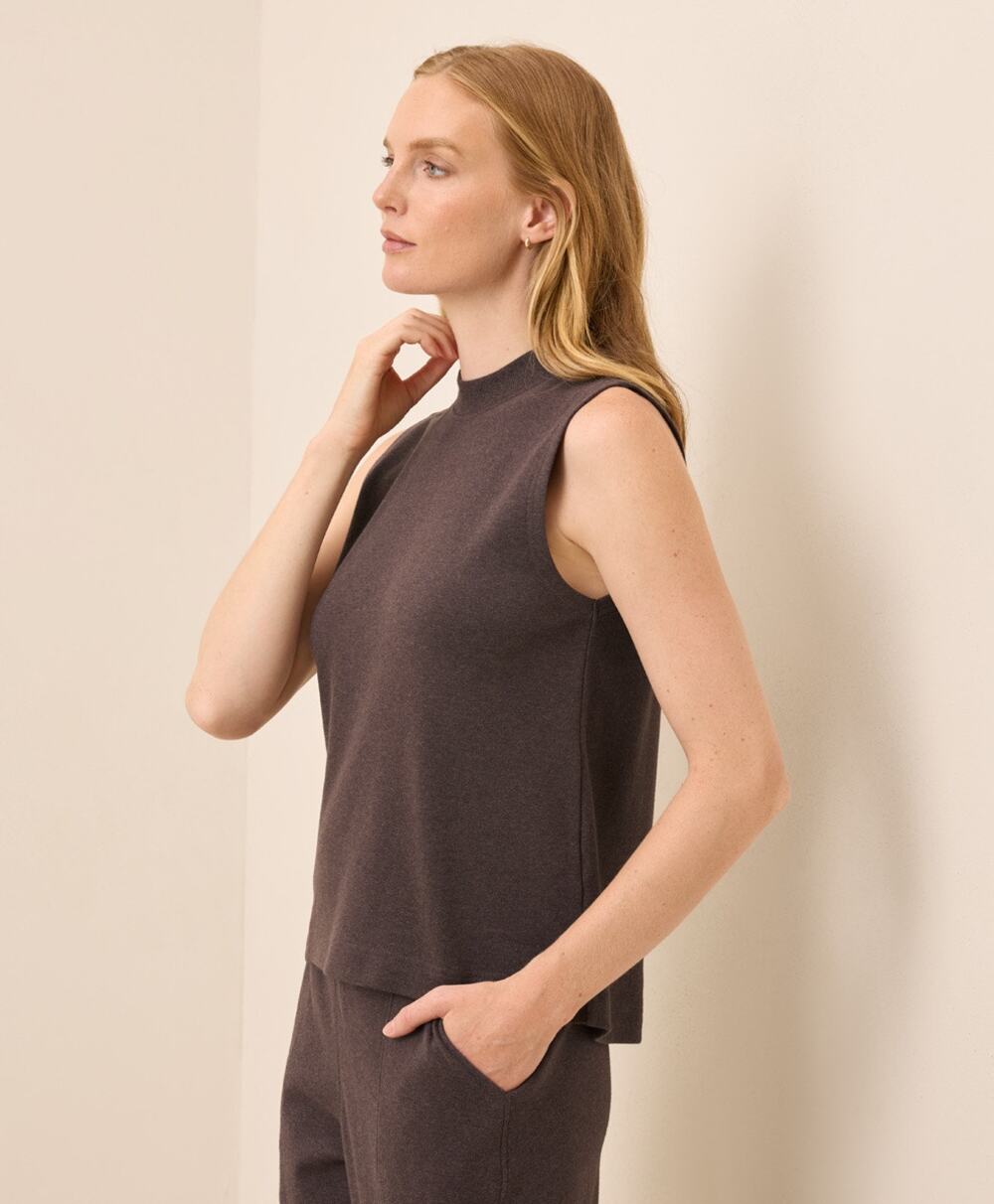 PACT women’s Airplane Mockneck Shell Sz M Tank Top 100% Cotton Brown Heather